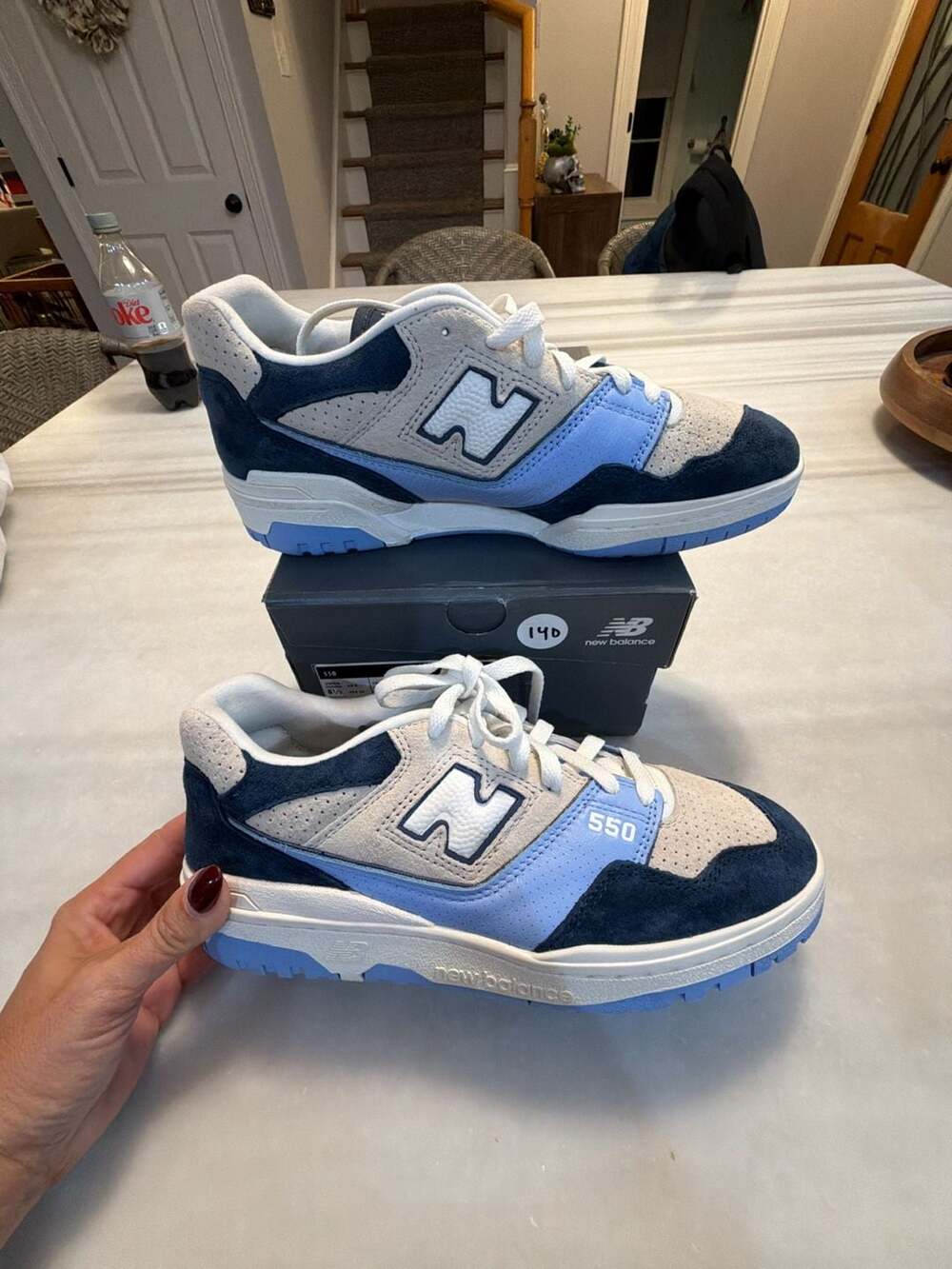 New Balance 550 Size M8.5 Blue Grey Suede Sneakers